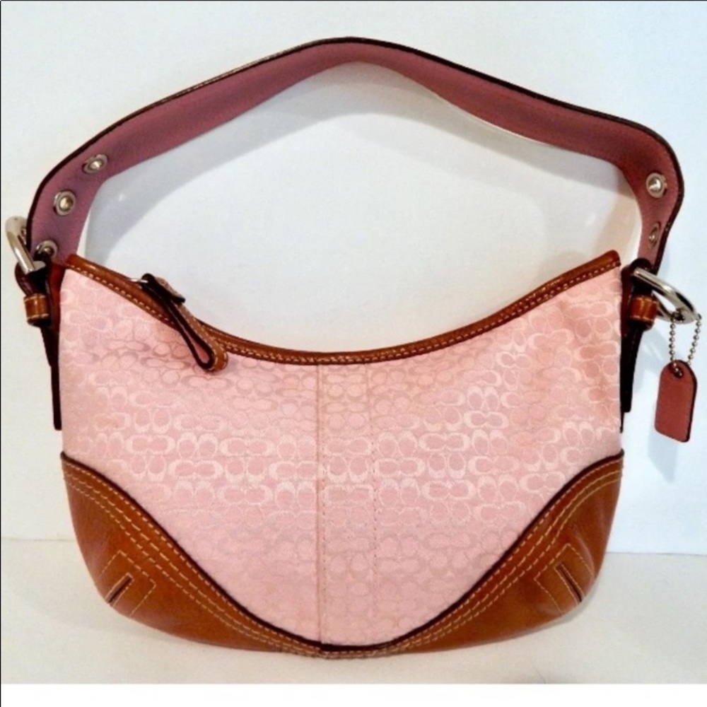 COACH Authentic Pink Jacquard Brown Leather Hobo